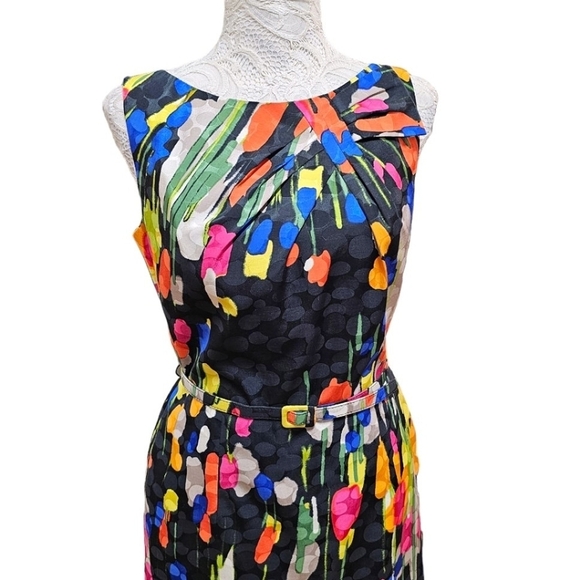 David Meister Womens Silk Colorful Brushstroke Sleeveless Sheath Dress Size 4 - Picture 7 of 16
